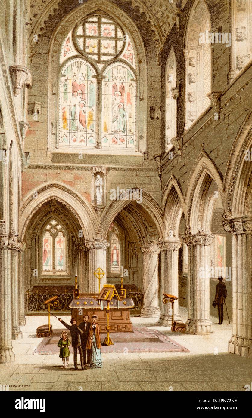 15th ° secolo Roslyn Chapel, villaggio di Roslin, Midlothian, Edimburgo, Scozia, Gran Bretagna, illustrazione storica 1889 Foto Stock
