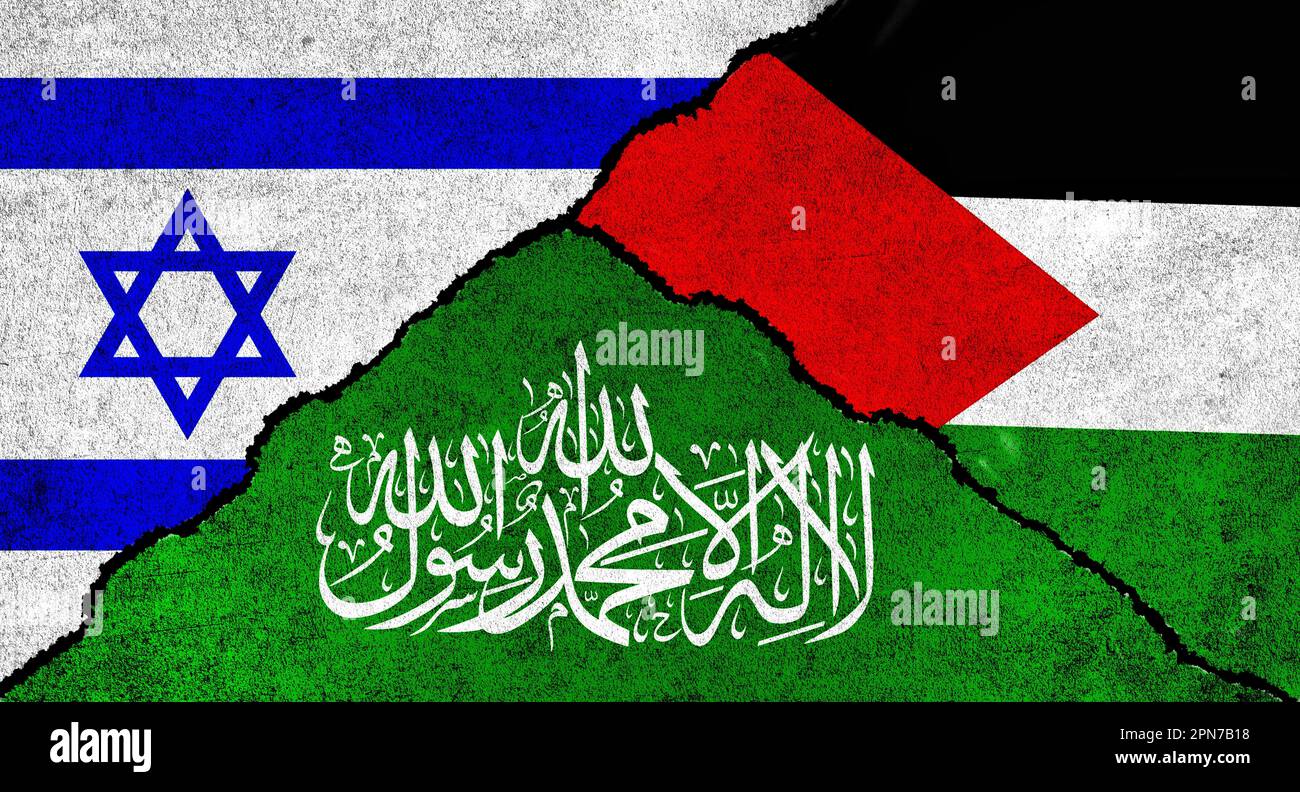 Palestina, Hamas e Israele si bandierano insieme su uno sfondo