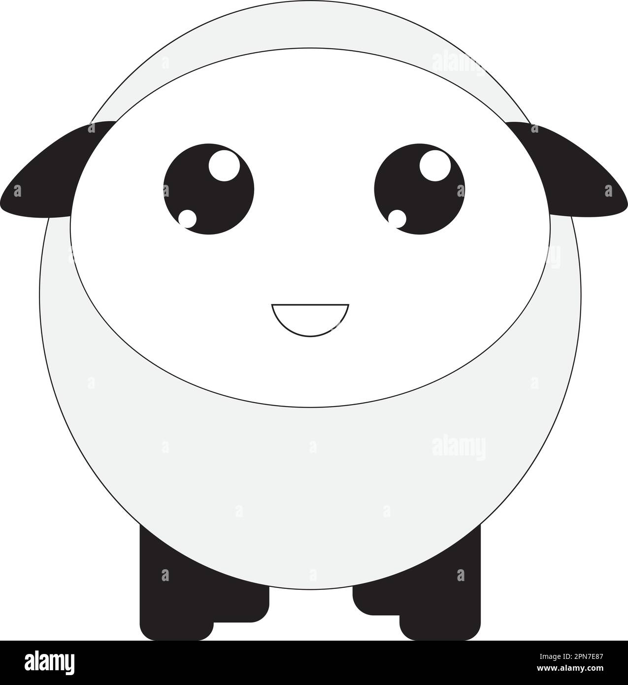 Illustrazione vettoriale di pecora in bianco e nero in stile cartoon. Sorridente pecora isolato icona Illustrazione Vettoriale