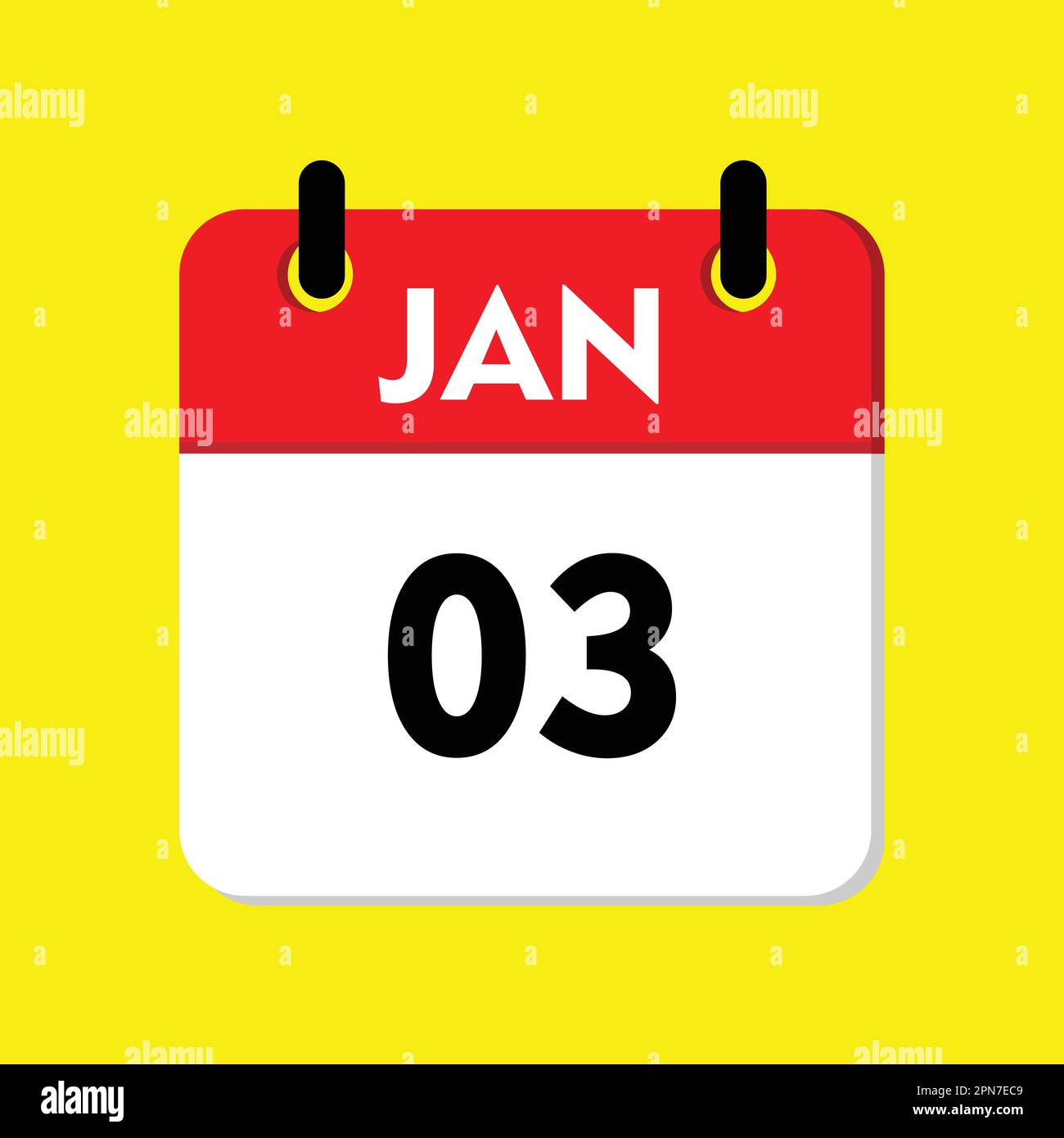 03 gennaio icona con sfondo giallo Illustrazione Vettoriale