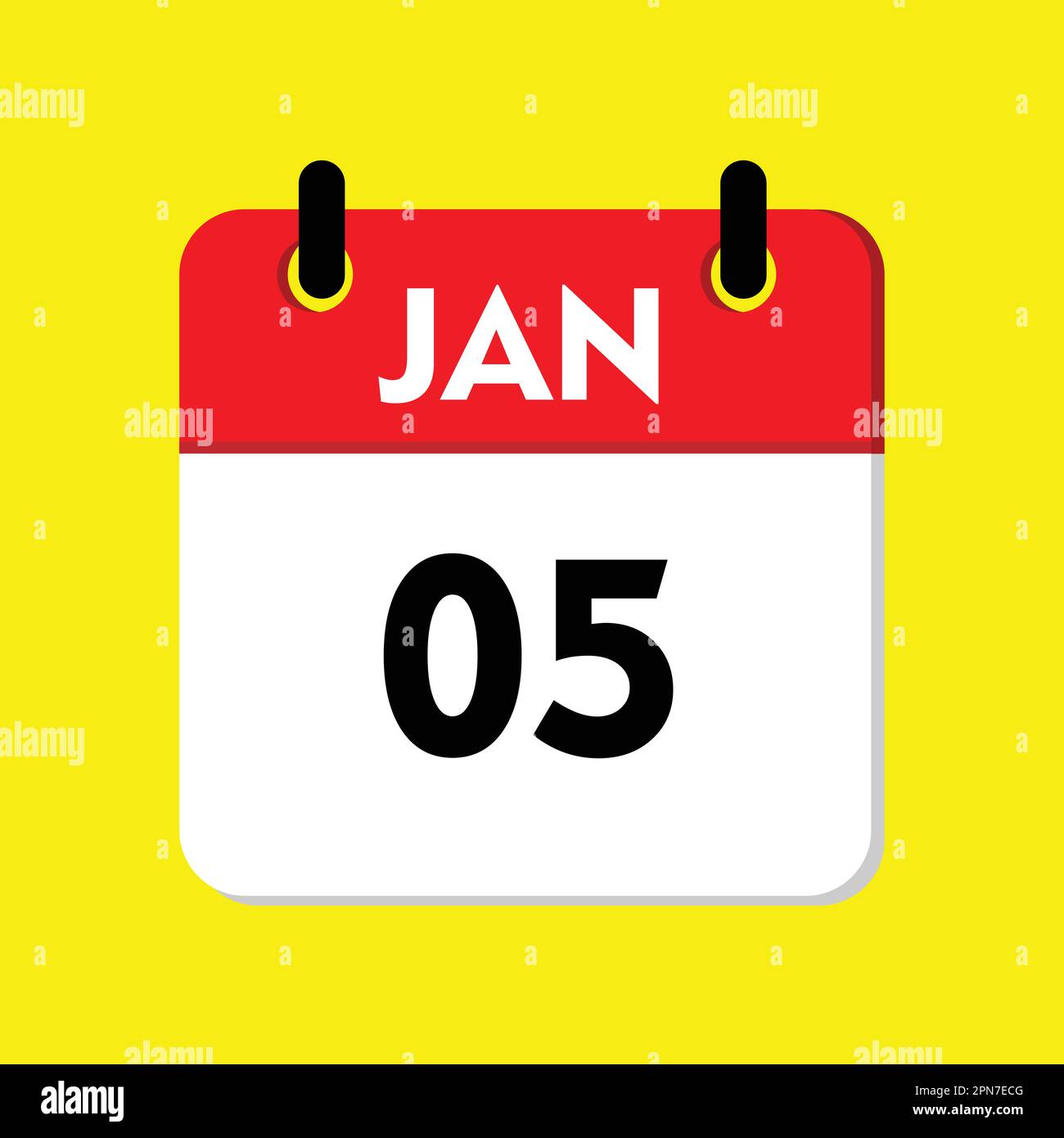 05 gennaio icona con sfondo giallo Illustrazione Vettoriale