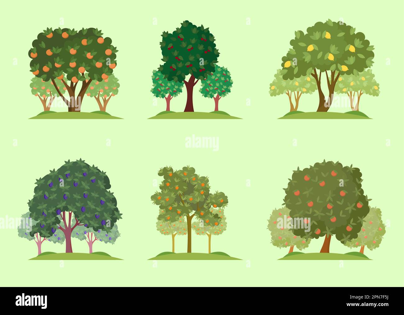 Alberi con frutta matura set Illustrazione Vettoriale