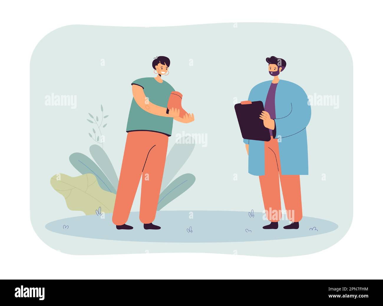 Donna cartoon che dà uomo scarpa con tacco rotto Illustrazione Vettoriale