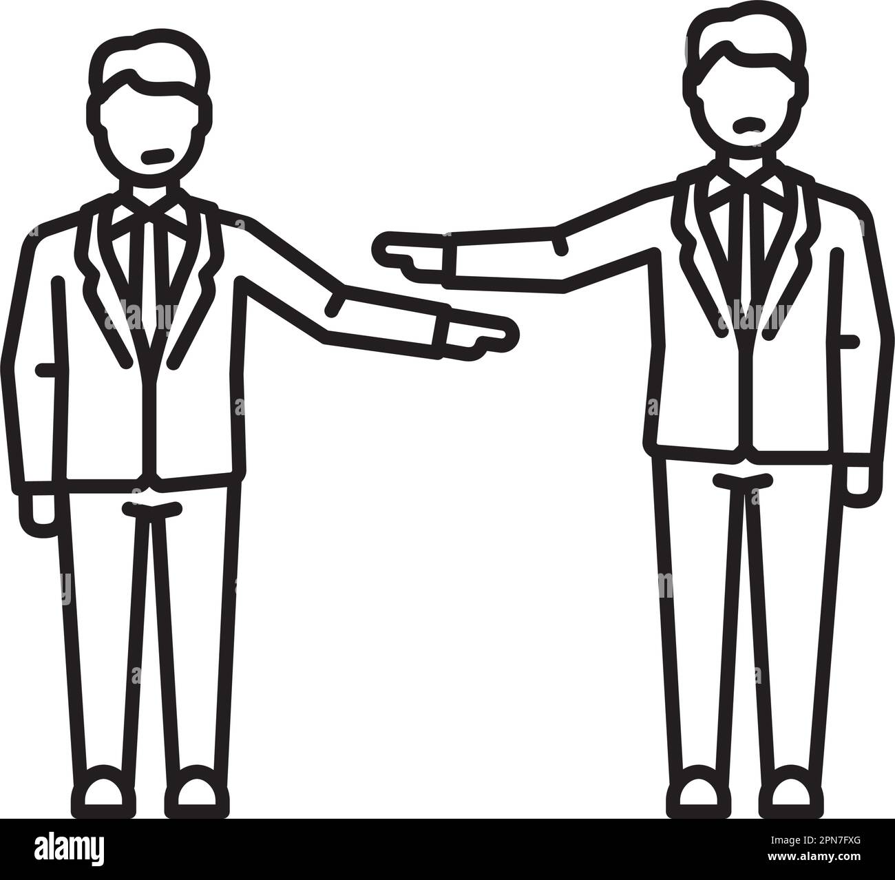 Due uomini d'affari che si accusano a vicenda icona della linea vettoriale dei cartoni animati Illustrazione Vettoriale