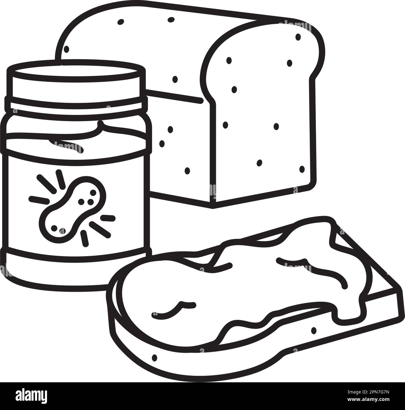 Icona della linea vettoriale pane, fetta e vaso per il giorno del burro di arachidi il Janaury 24 Illustrazione Vettoriale