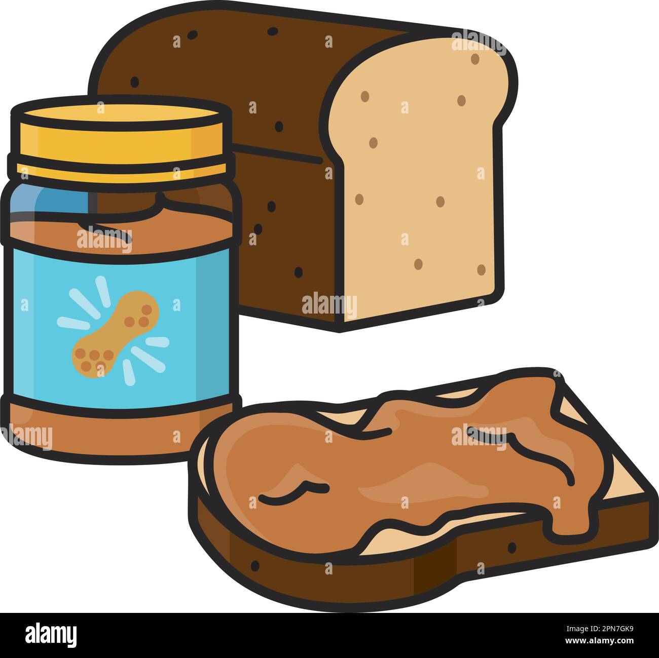 Illustrazione del vettore isoato di pane, fetta e vasetto per il burro di arachidi Day il 24 gennaio Illustrazione Vettoriale