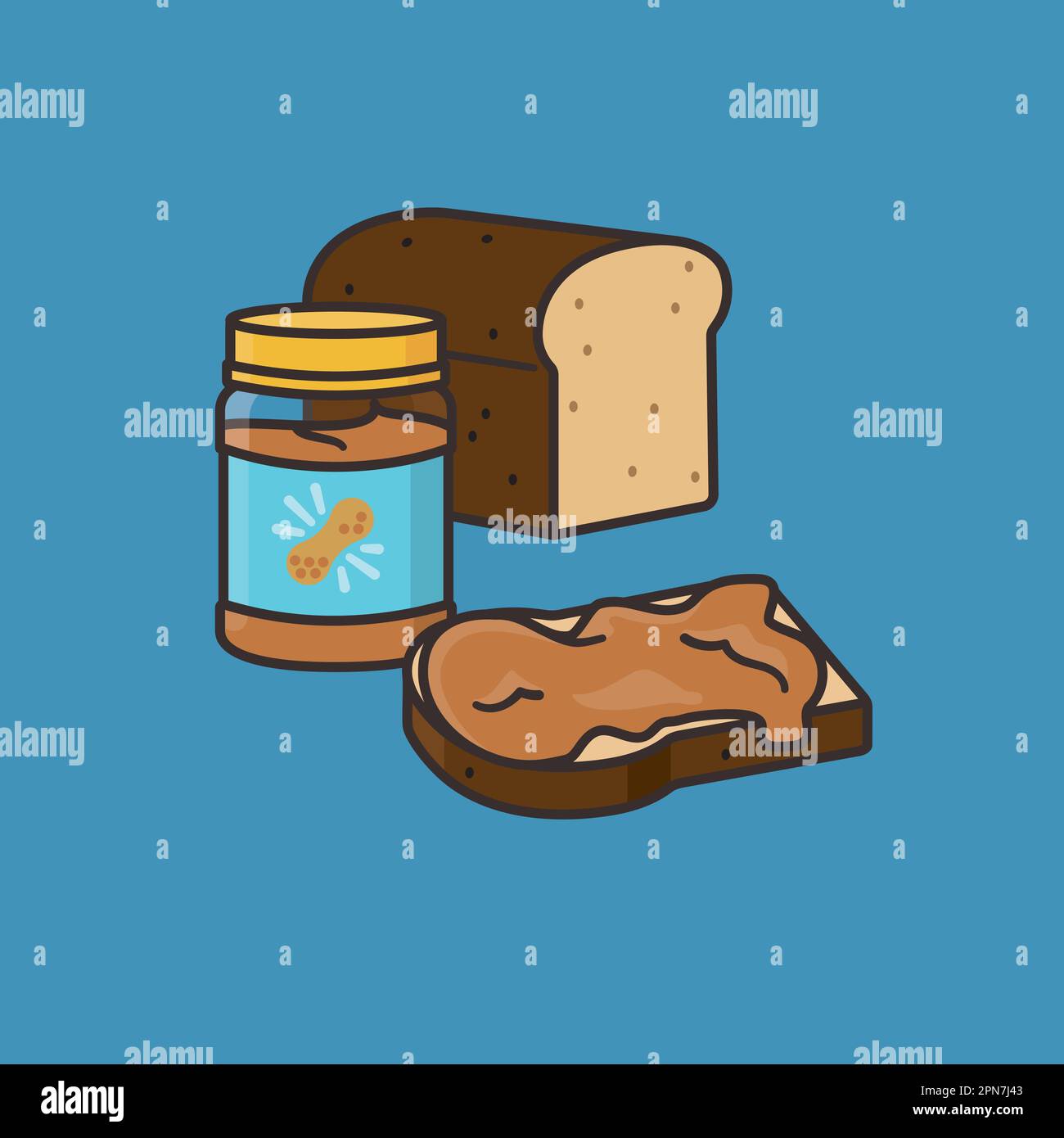 Illustrazione del vettore pane, fetta e vaso per il burro di arachidi Day il 24 gennaio Illustrazione Vettoriale