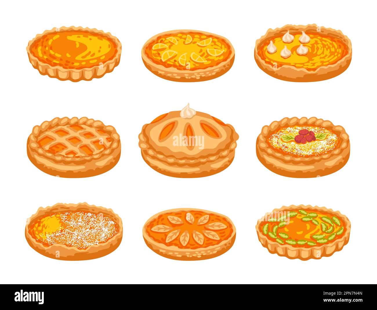 Set di illustrazioni vettoriali per torte diverse di zucca dolce Illustrazione Vettoriale
