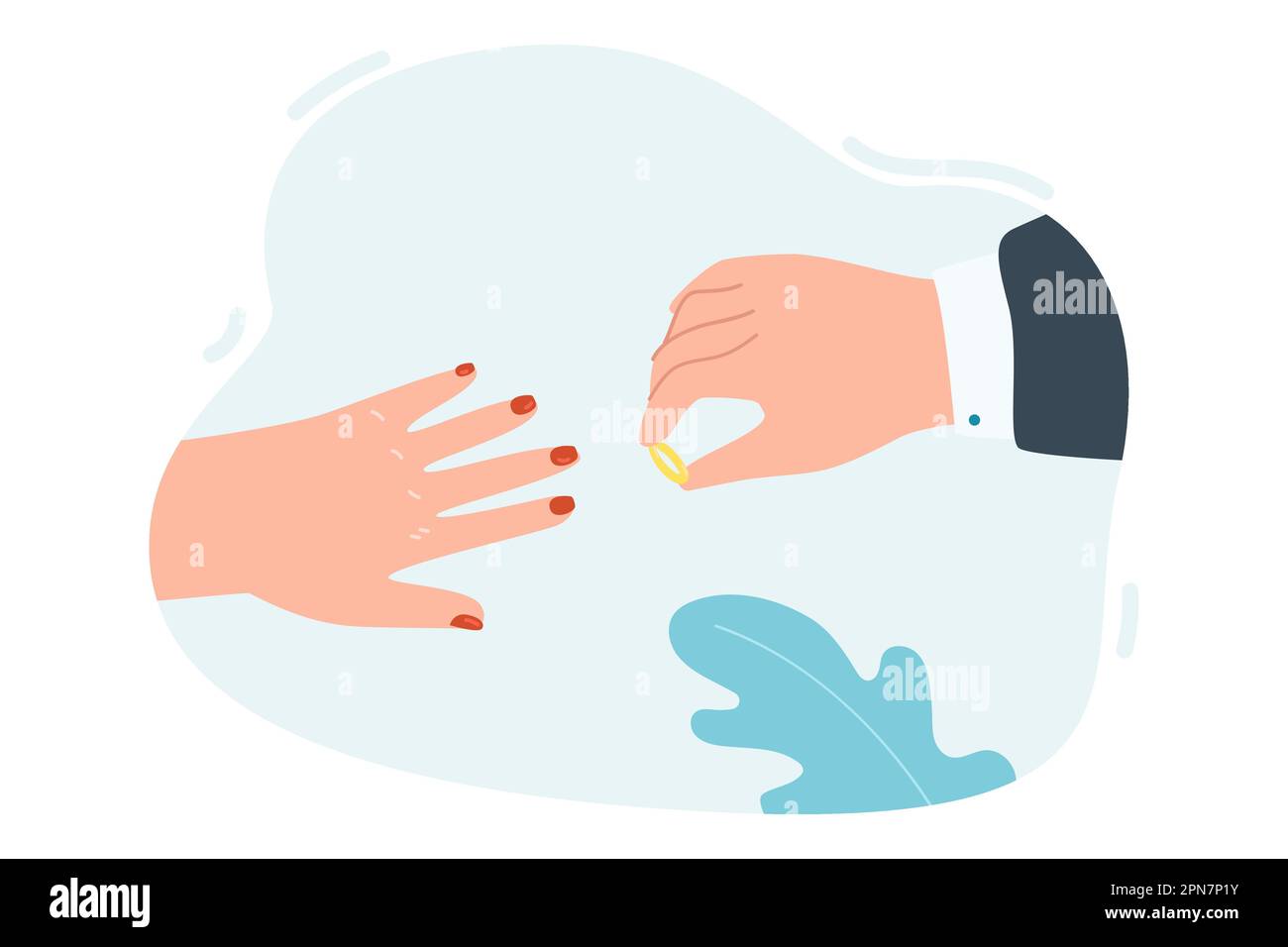 Anello di inserimento per la mano maschio sull'immagine vettoriale piatta per le dita femmina Illustrazione Vettoriale