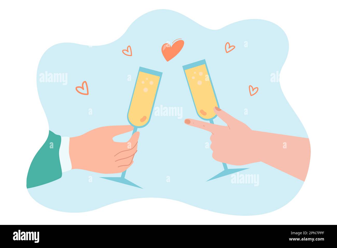 Le mani dei popoli con bicchieri di champagne piatto vettore illustrazione Illustrazione Vettoriale
