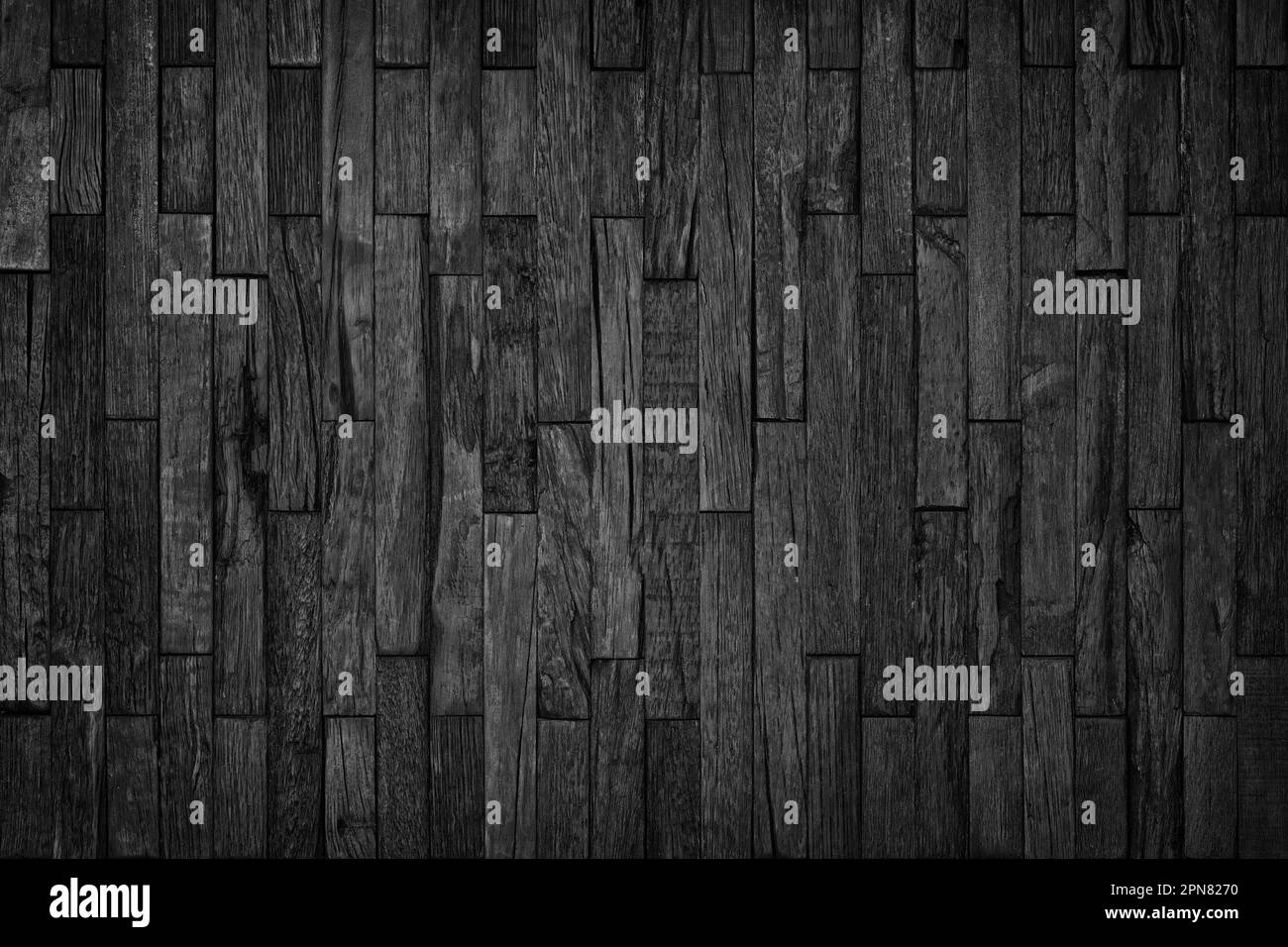 pannello parete in legno nero, sfondo con texture in legno scuro Foto Stock