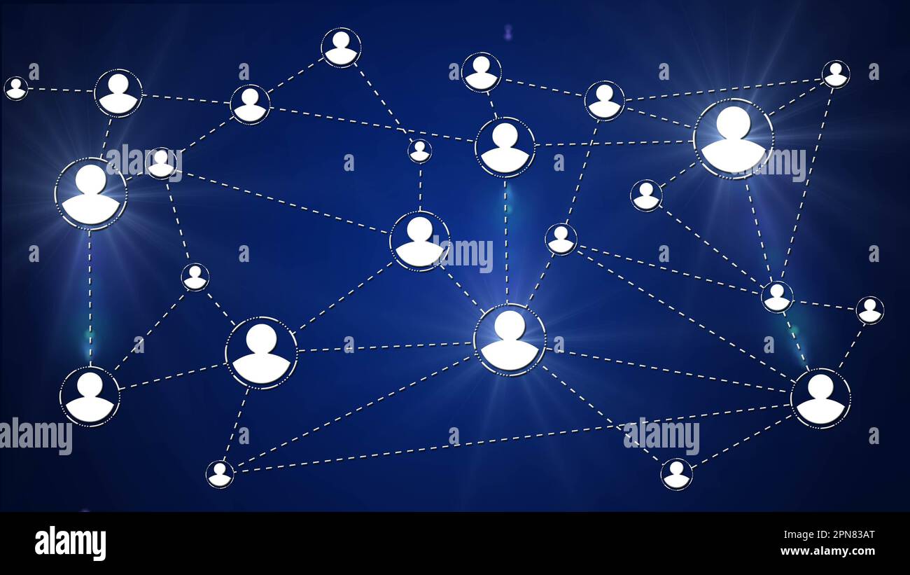 Concetto di social network e di connessione e comunicazione tra team aziendali e persone connesse - 3D Illustrazione Foto Stock