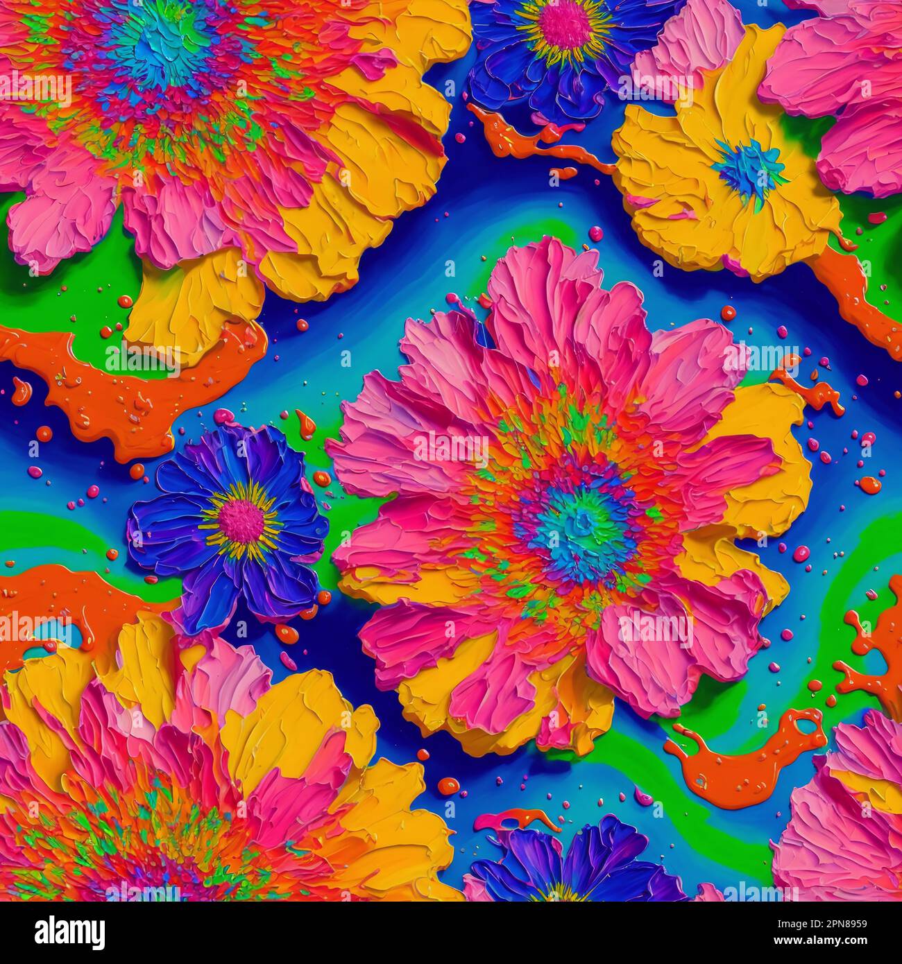 Colorful Psychedelic senza cuciture Impasto Fiori, 3D Fiori Foto Stock