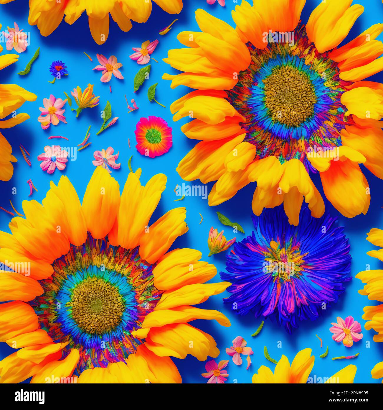 Colorful Psychedelic senza cuciture Impasto Fiori, 3D Fiori Foto Stock