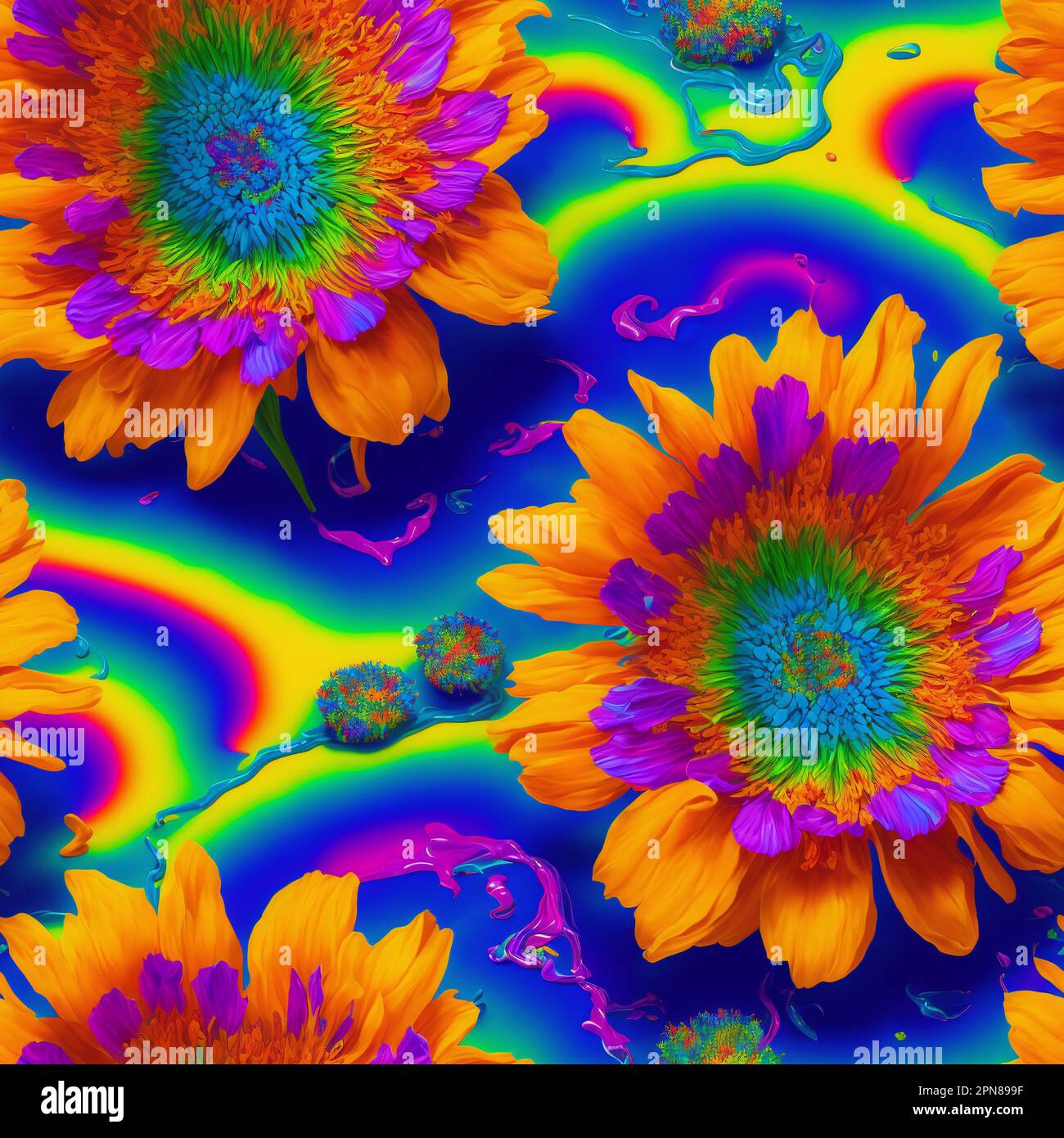 Colorful Psychedelic senza cuciture Impasto Fiori, 3D Fiori Foto Stock