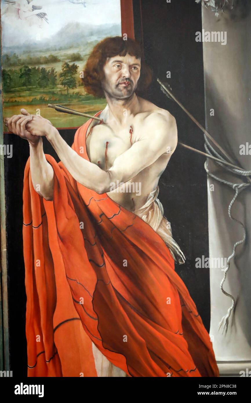 Museo Unterlinden. La pala d'altare di Isenheim, Nikolaus Hagenauer e Matthias Grünewald, nel 1512-1516. San Sebastiano. Colmar. Francia. Colmar. Francia. Foto Stock