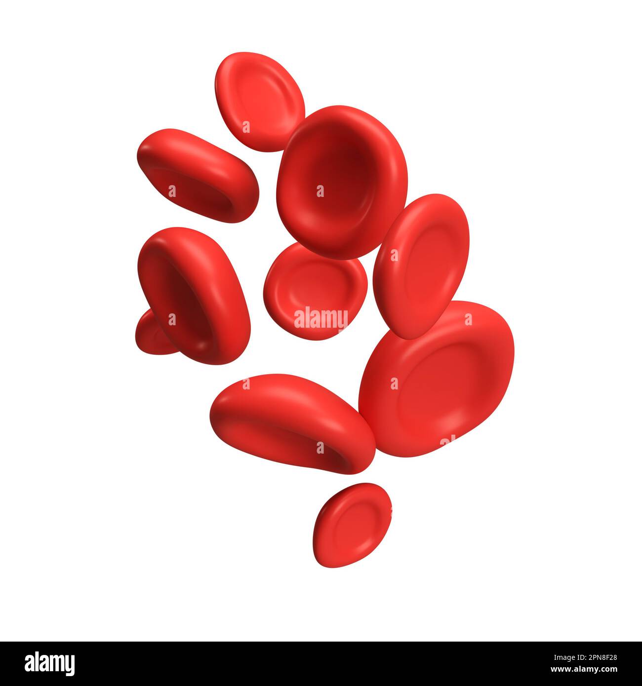 3d flusso di globuli rossi ferro piastrine eritrociti. Rappresentazione realistica dell'analisi medica su sfondo bianco con tracciato di ritaglio Foto Stock