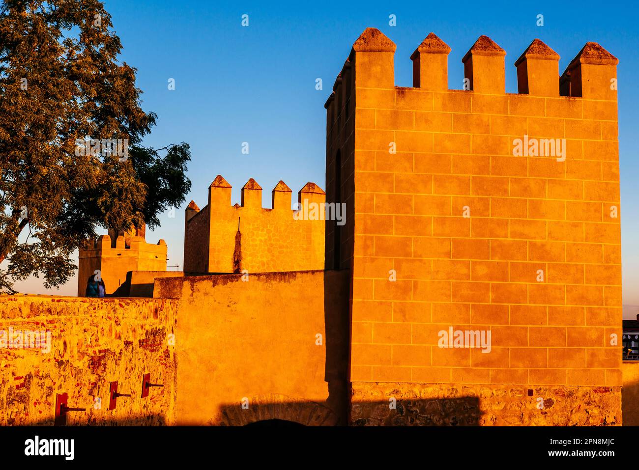 Alcazaba di Badajoz. Torri merlate. Badajoz, Estremadura, Spagna, Europa Foto Stock