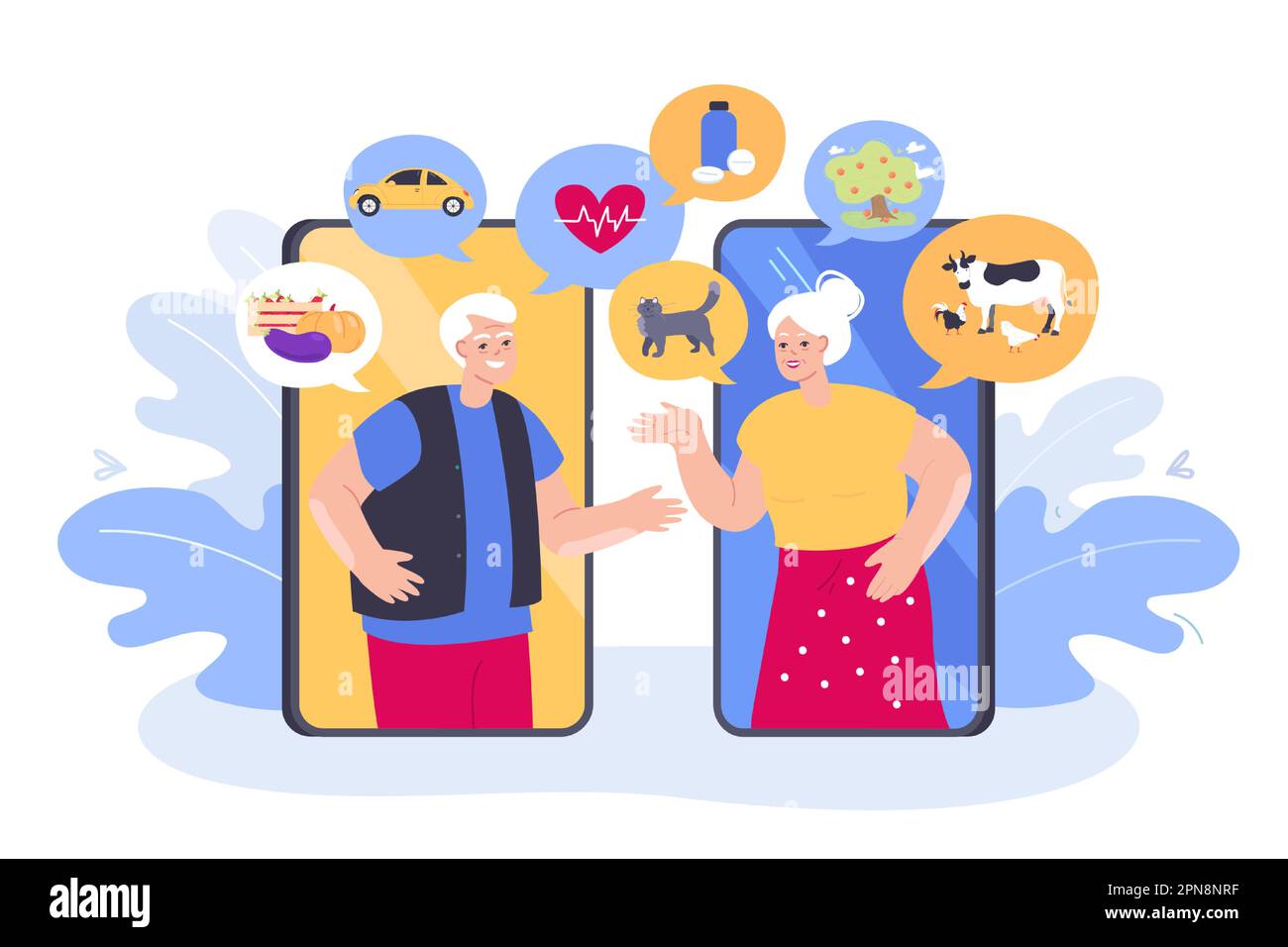 Coppia senior con videochiamata su smartphone Illustrazione Vettoriale