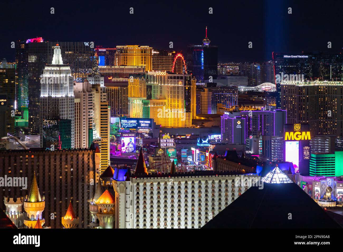 Una foto della Strip di Las Vegas di notte. Foto Stock