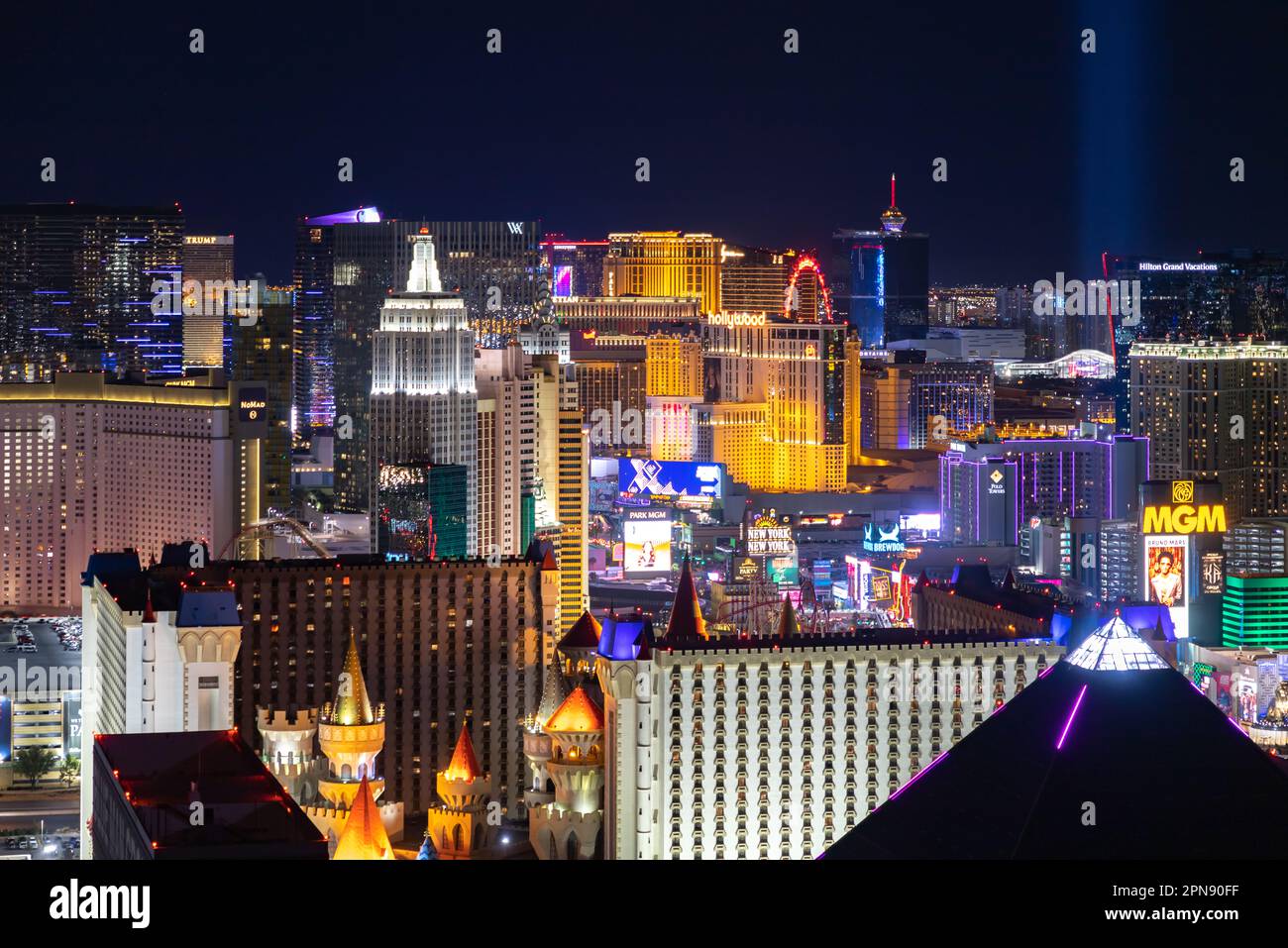 Una foto della Strip di Las Vegas di notte. Foto Stock