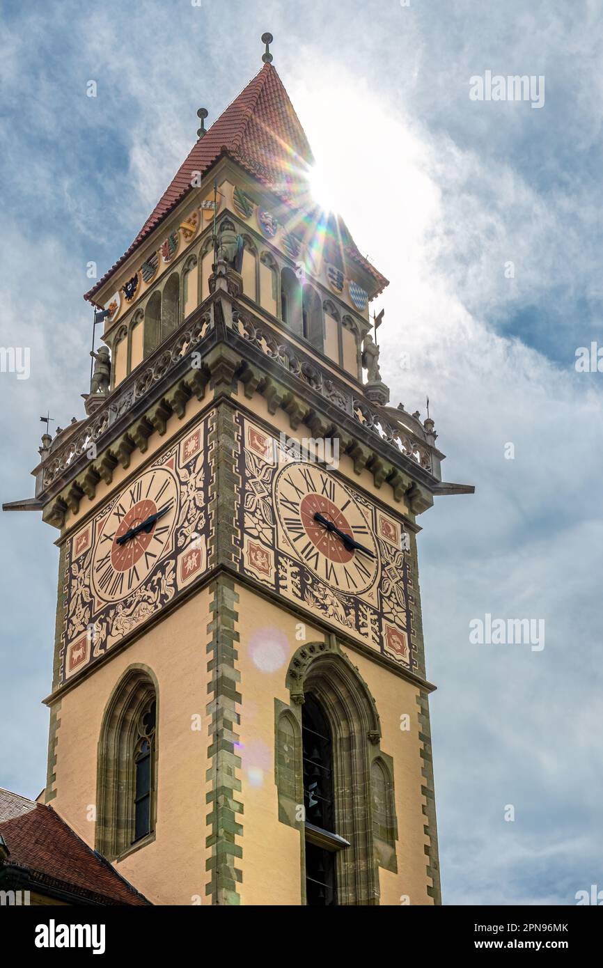 Torre neo-gotica del municipio nel centro storico di Passau, Baviera, Germania Foto Stock