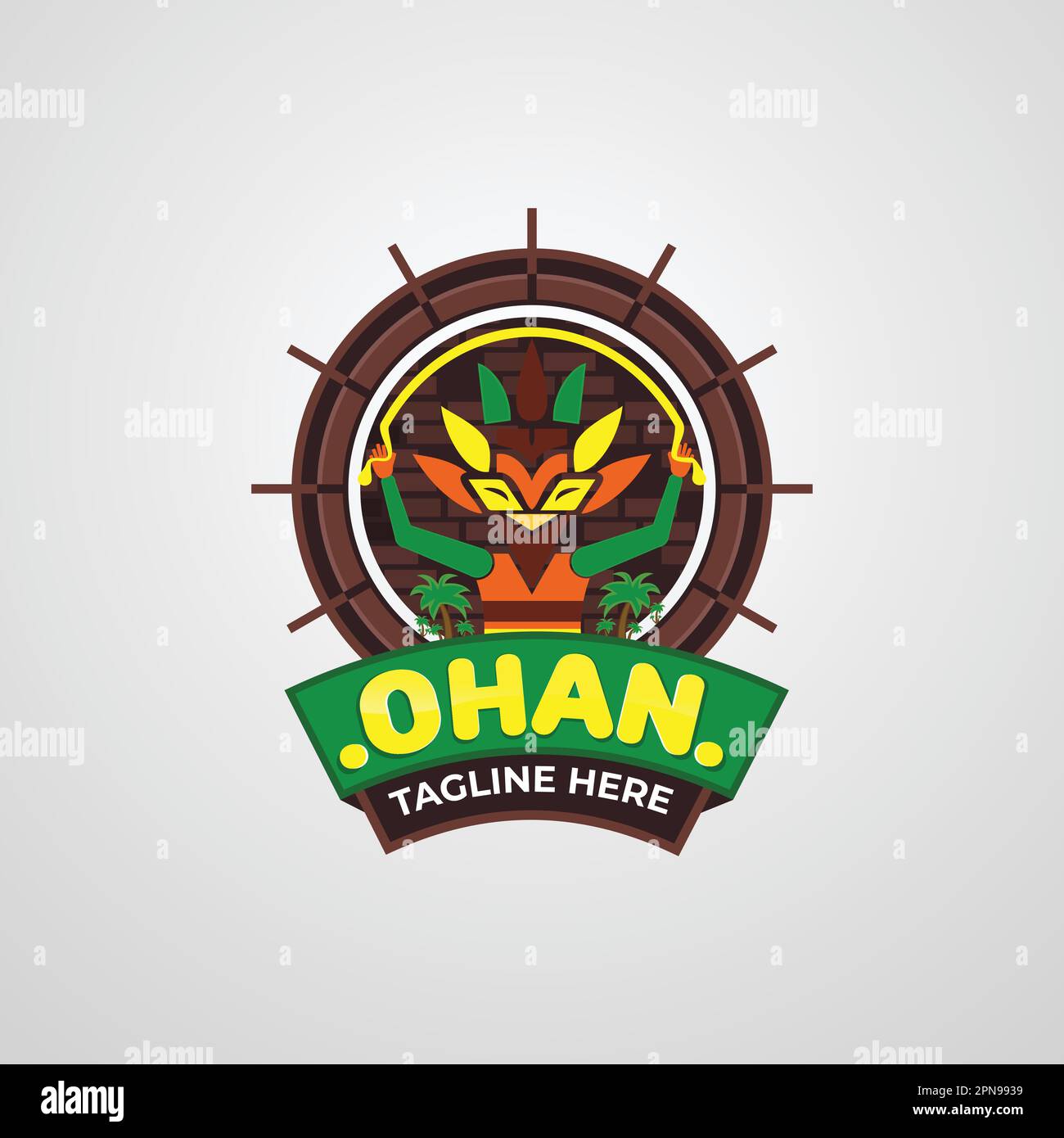 Tribal Tiki Mask Company Logo Design Template Illustrazione Vettoriale