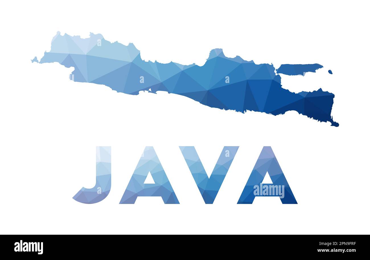 Mappa poly bassa di Java. Illustrazione geometrica dell'isola. Mappa poligonale Java. Tecnologia, Internet, concetto di rete. Illustrazione vettoriale. Illustrazione Vettoriale