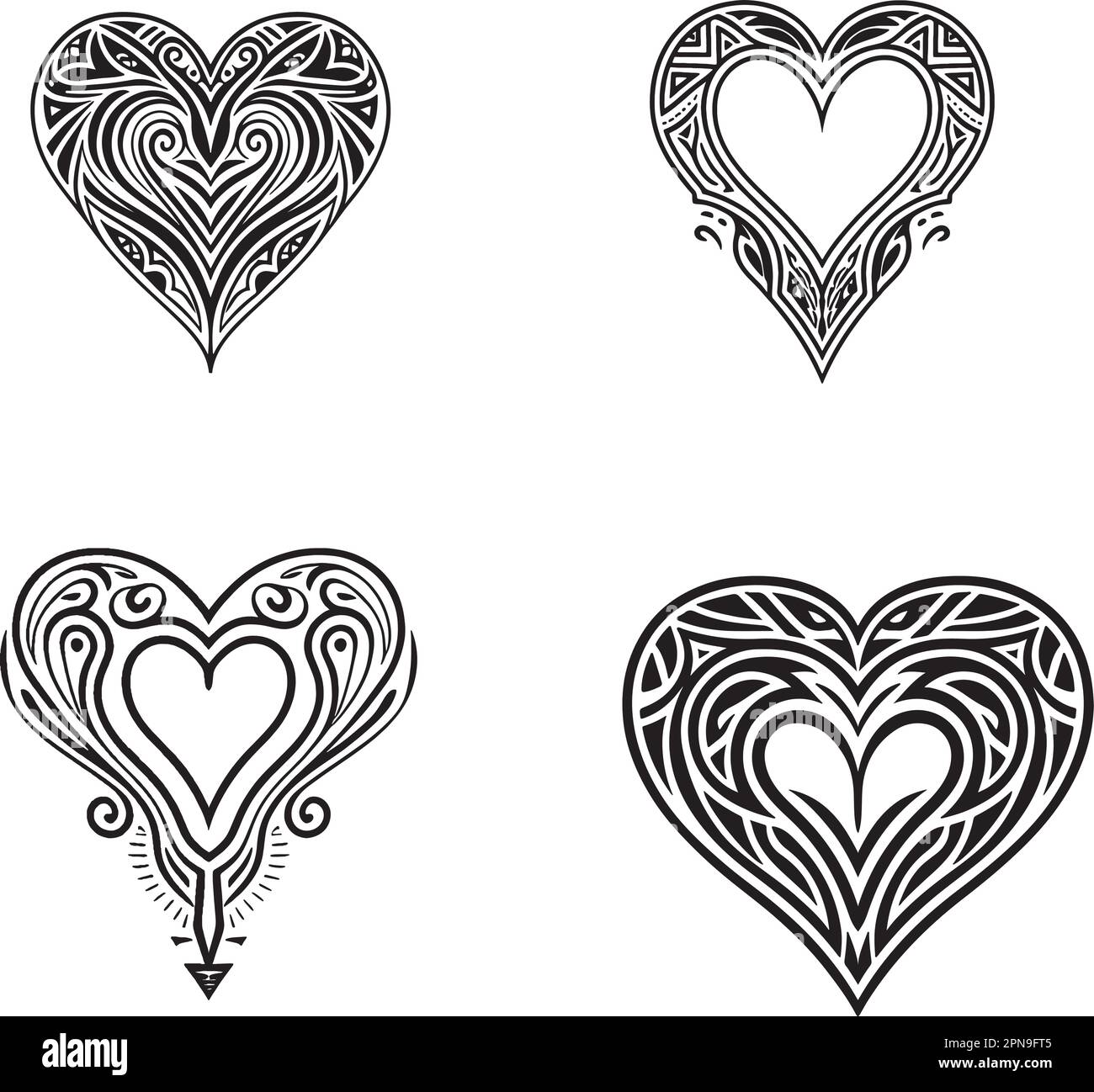 Grande Tattoo Tribal Hearts Vector Illustrazione Vettoriale