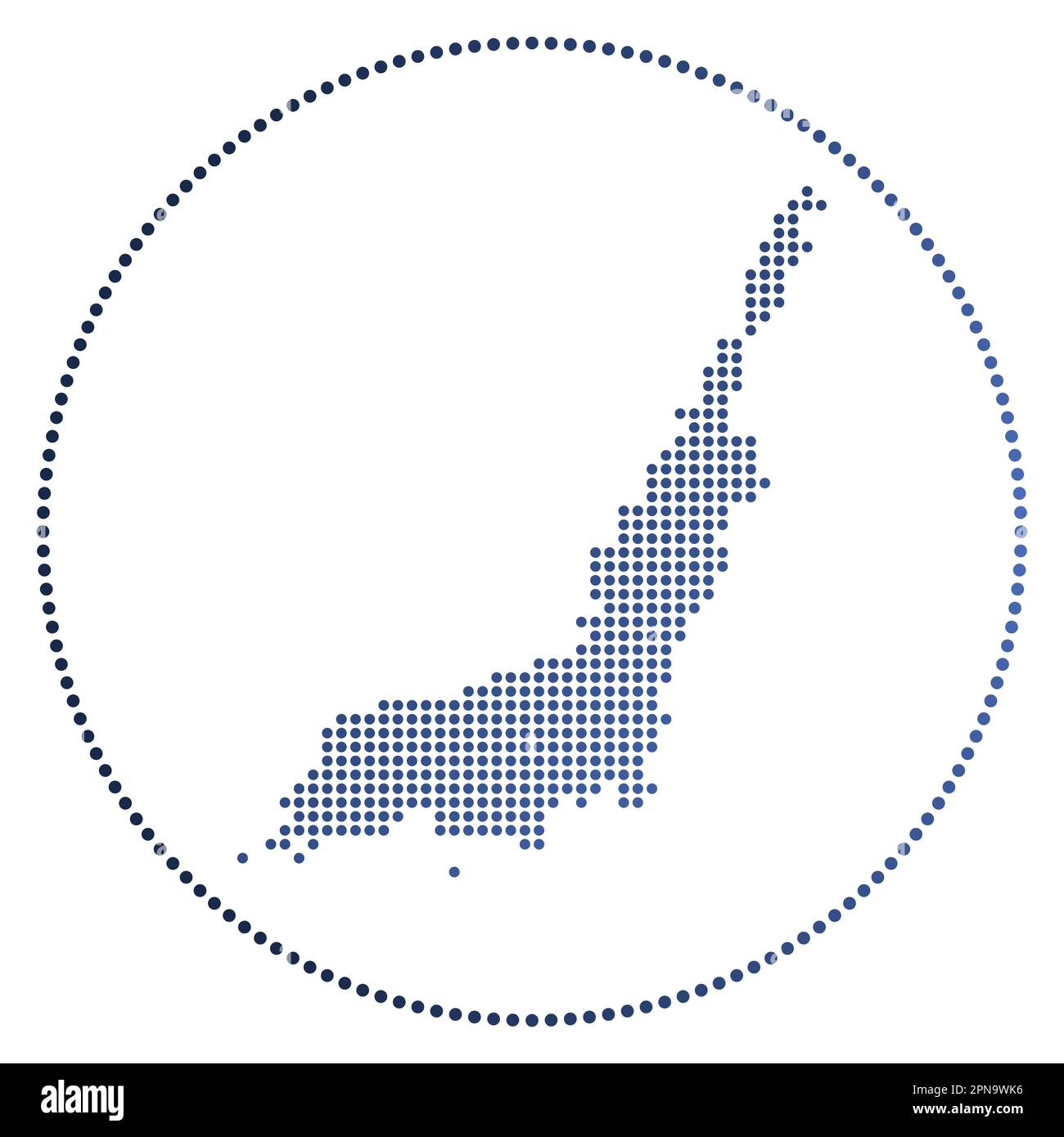 Badge digitale Lembeh. Mappa in stile tratteggiato di Lembeh in cerchio. Icona tecnologica dell'isola con punti graduati. Incredibile illustrazione vettoriale. Illustrazione Vettoriale