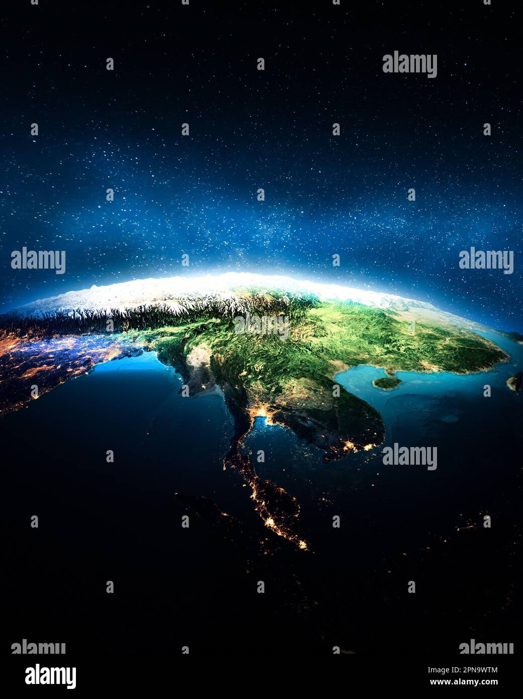 Sud-est asiatico, luci della città della Thailandia. Elementi di questa immagine forniti dalla NASA. rendering 3d Foto Stock