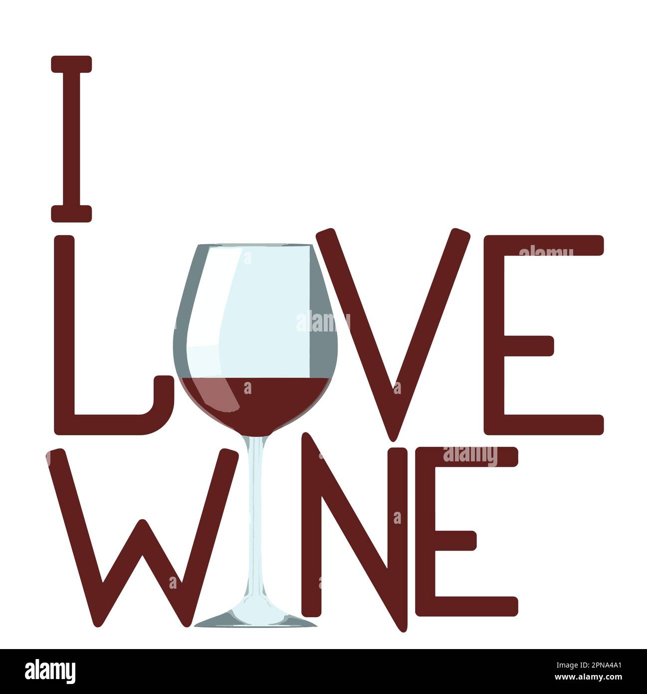 Le parole che amo il vino si vedono con un bicchiere di vino che rende l'o innamorato. Si tratta di un'immagine vettoriale. Illustrazione Vettoriale