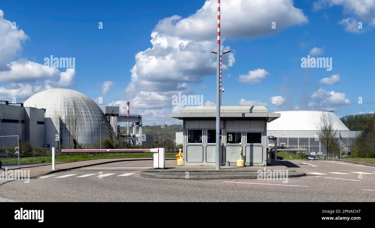 La centrale nucleare di Neckarwestheim va fuori linea, il reattore GKN 2 è uno degli ultimi tre ad essere chiuso il 15 aprile 2023. Una giornata storica in Germania. Foto Stock