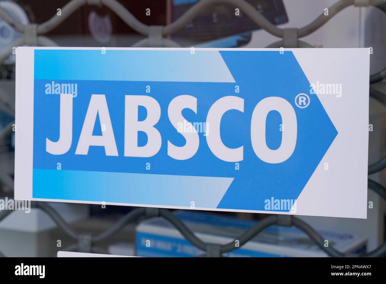 La Rochelle , Aquitaine France - 04 12 2023 : logo Jabsco marchio e testo segno industriale settore internazionale invenzione di pompa a turbina flessibile Foto Stock