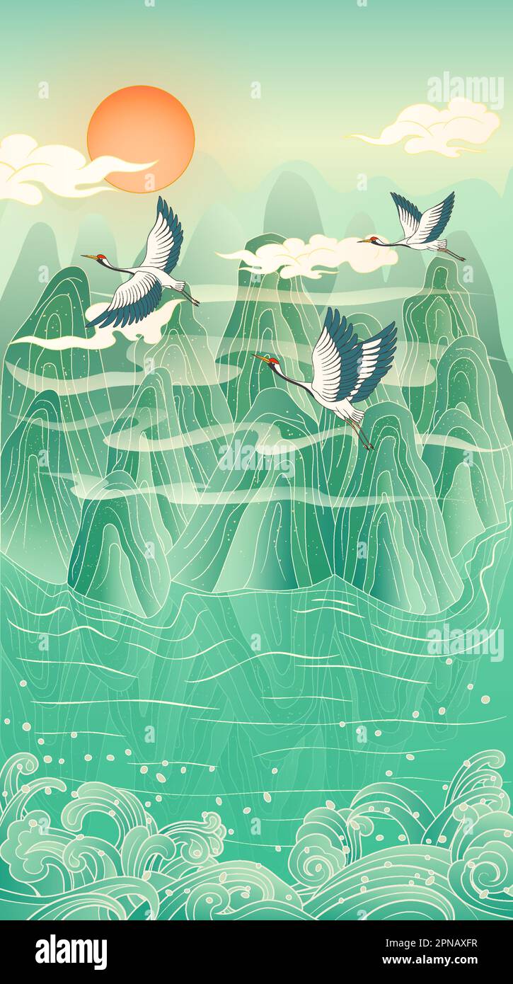 Illustrazione vettoriale del paesaggio di stile cinese Illustrazione Vettoriale