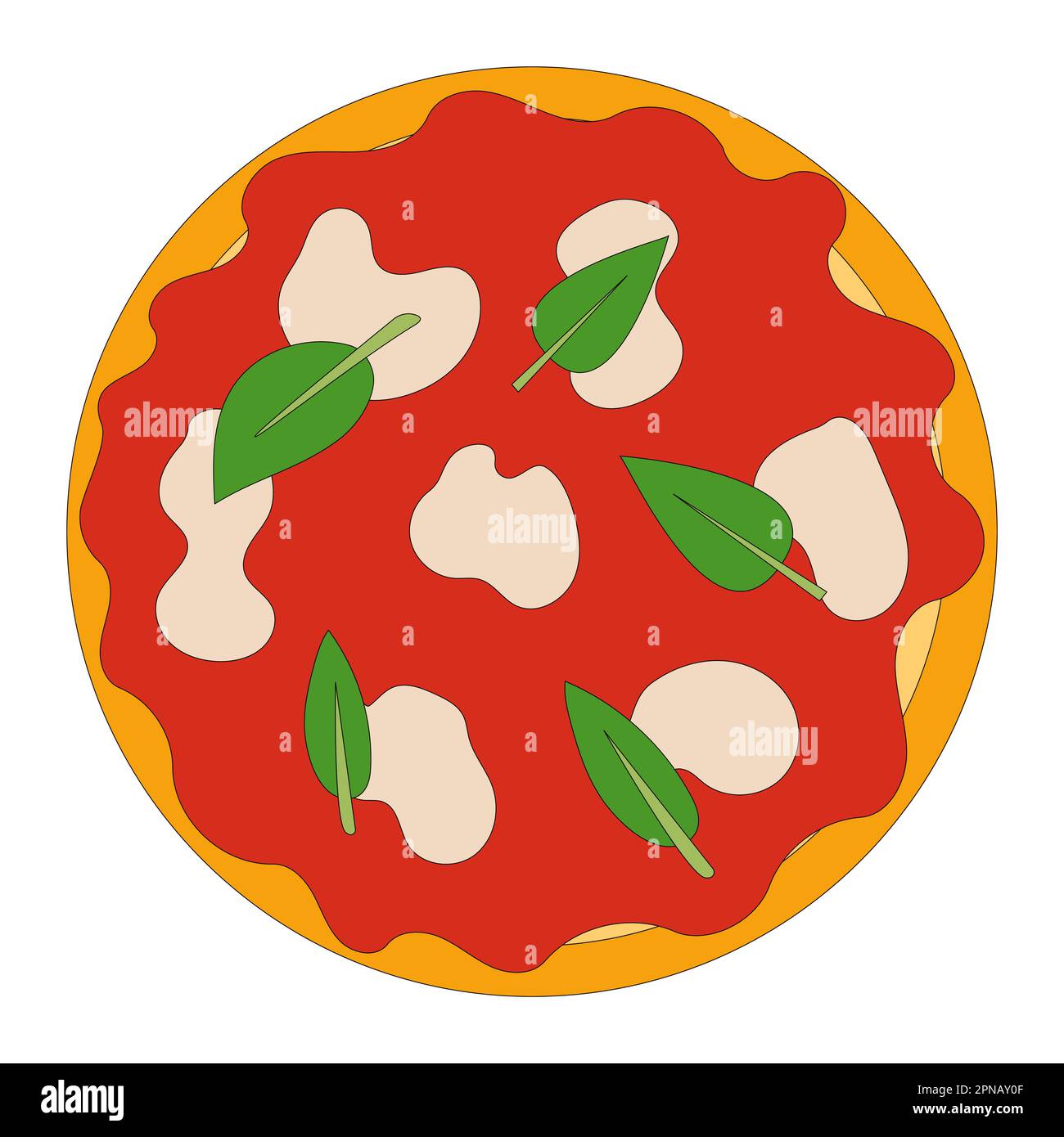 Pizza Margherita. Vista dall'alto. Isolato su sfondo bianco. Vettore. Illustrazione Vettoriale