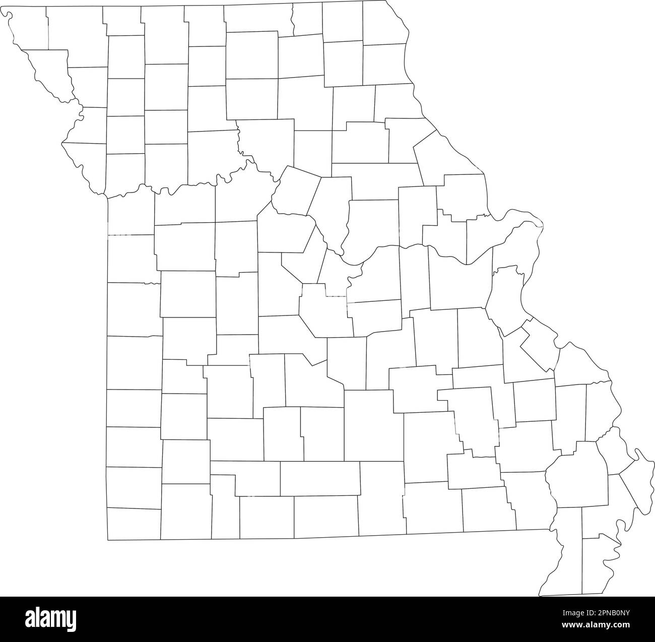 Mappa Missouri cieca molto dettagliata. Illustrazione Vettoriale