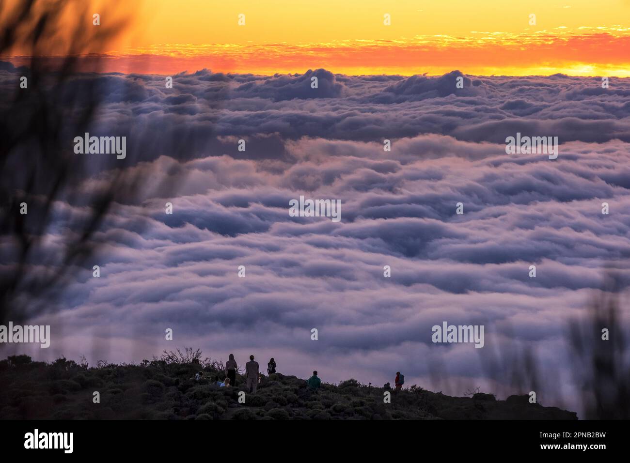 Parco Nazionale del Teide, Tenerife, Isole Canarie, Spagna -- paesaggio nuvolato al tramonto Foto Stock