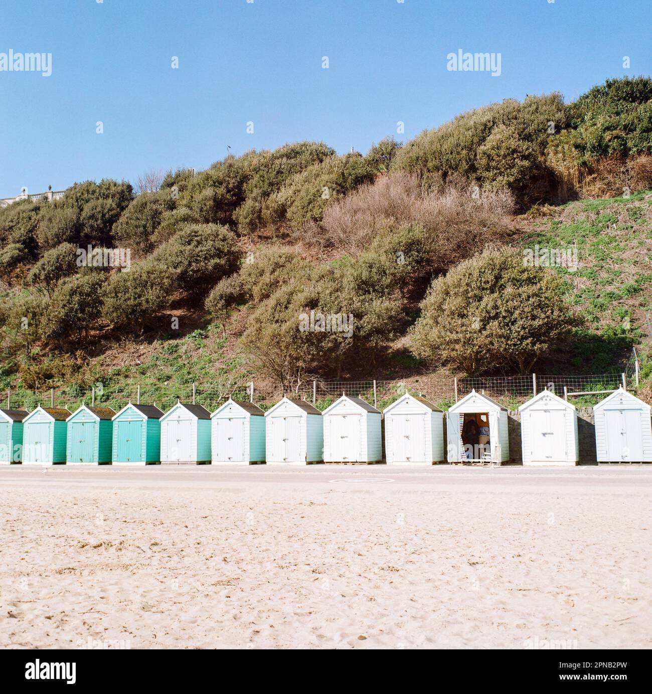 Beach Huts, Bournemouth, Dorset, Inghilterra, Regno Unito. Foto Stock