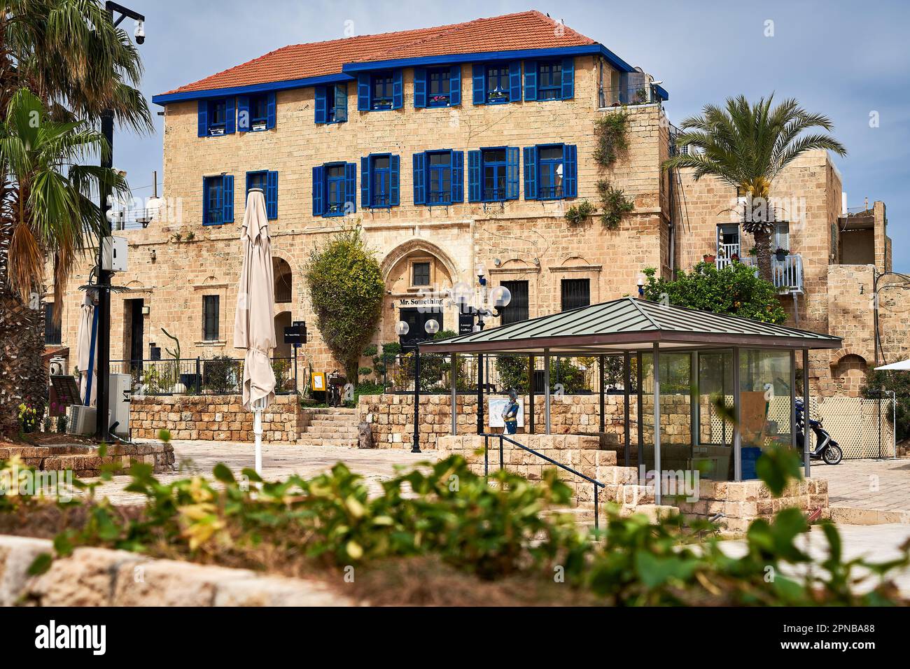 La vista sul vecchio edificio nella Vecchia Jaffa, Israele Foto Stock