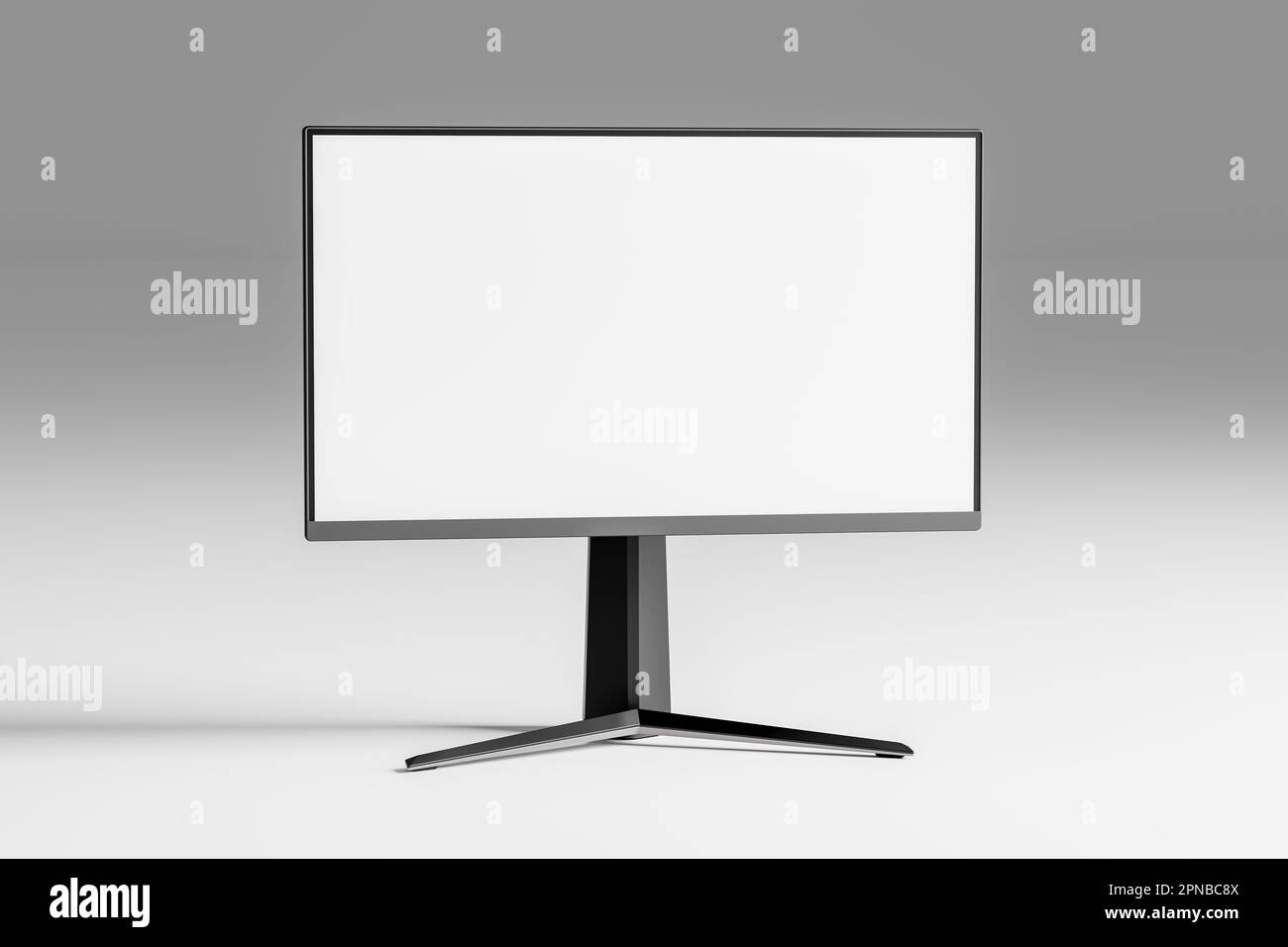 Simponi il monitor del computer con lo schermo vuoto. Computer desktop con monitor mockup. Moderno monitor per pc su sfondo grigio. illustrazione 3d Foto Stock