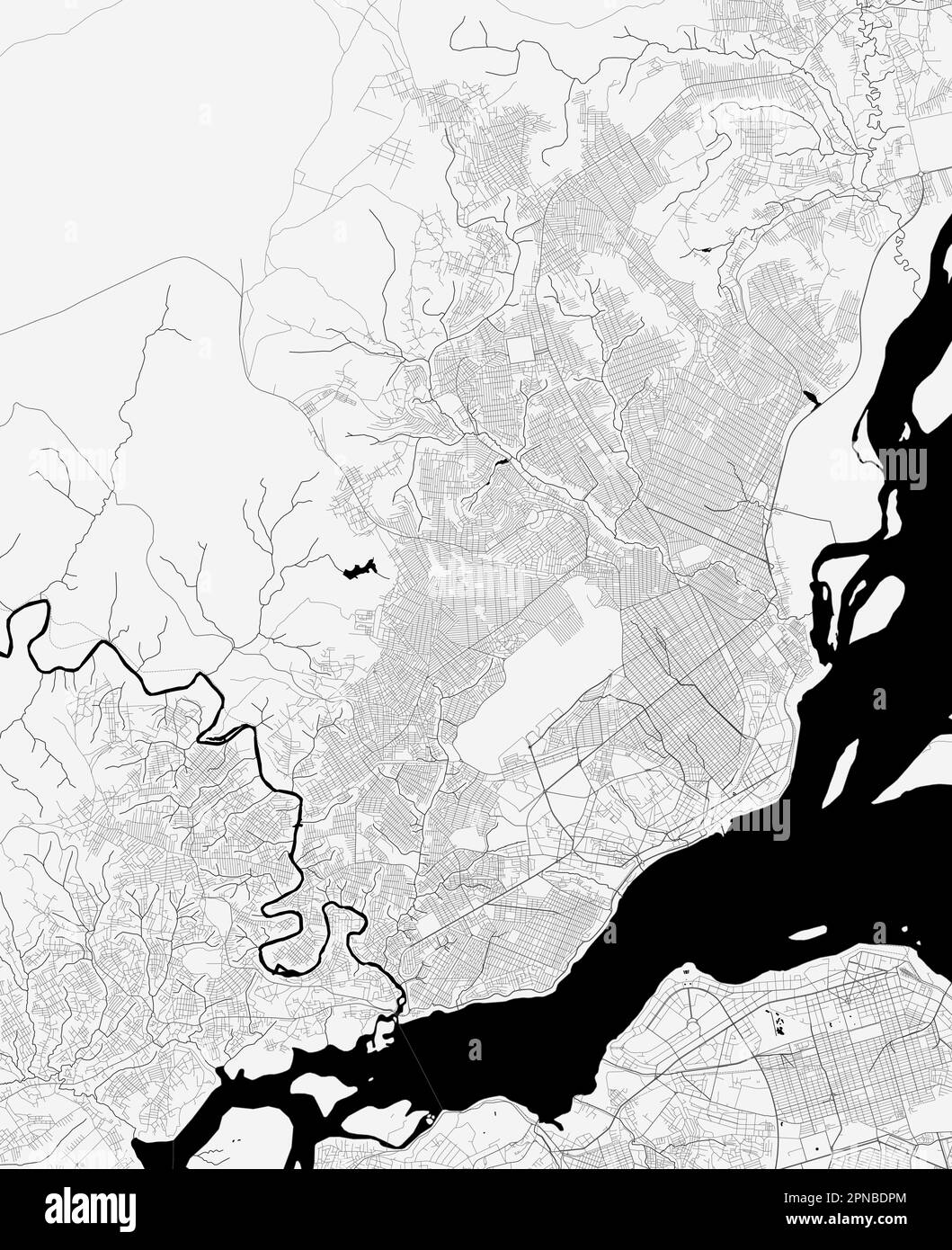 Mappa della città di Brazzaville, Repubblica del Congo. Poster in bianco e nero urbano. Immagine della mappa stradale con vista dell'area metropolitana. Illustrazione Vettoriale