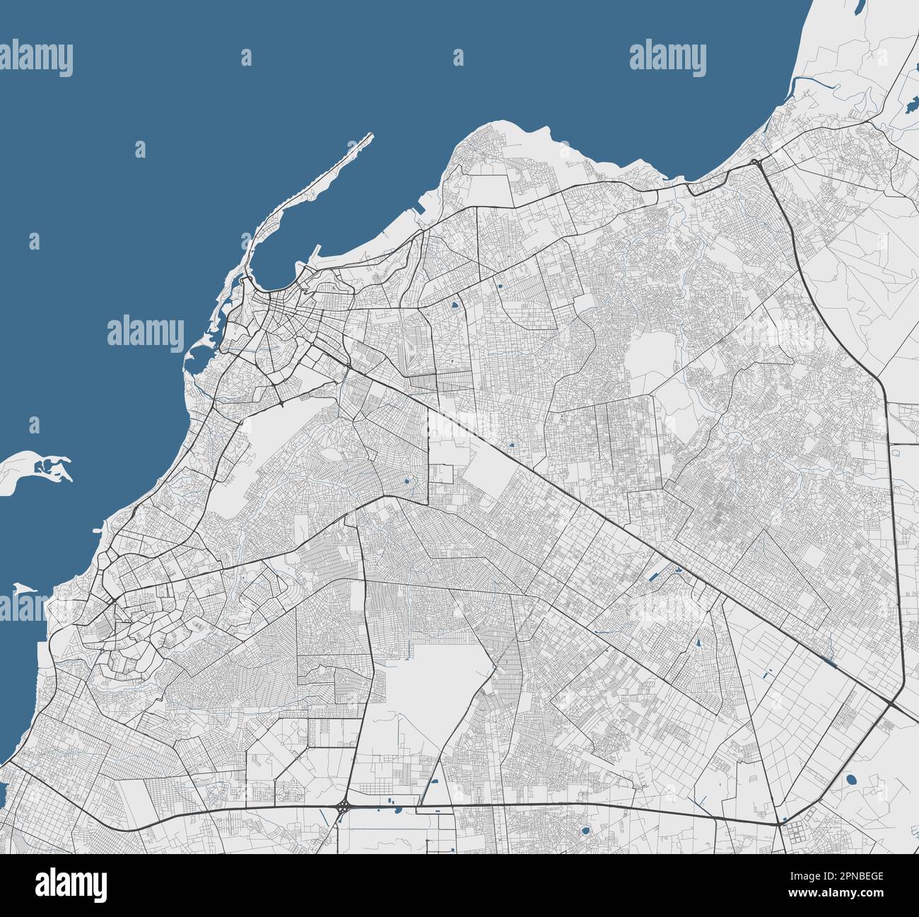 Mappa di Luanda, capitale dell'Angola. Mappa amministrativa comunale con edifici, fiumi e strade, parchi e ferrovie. Illustrazione vettoriale. Illustrazione Vettoriale