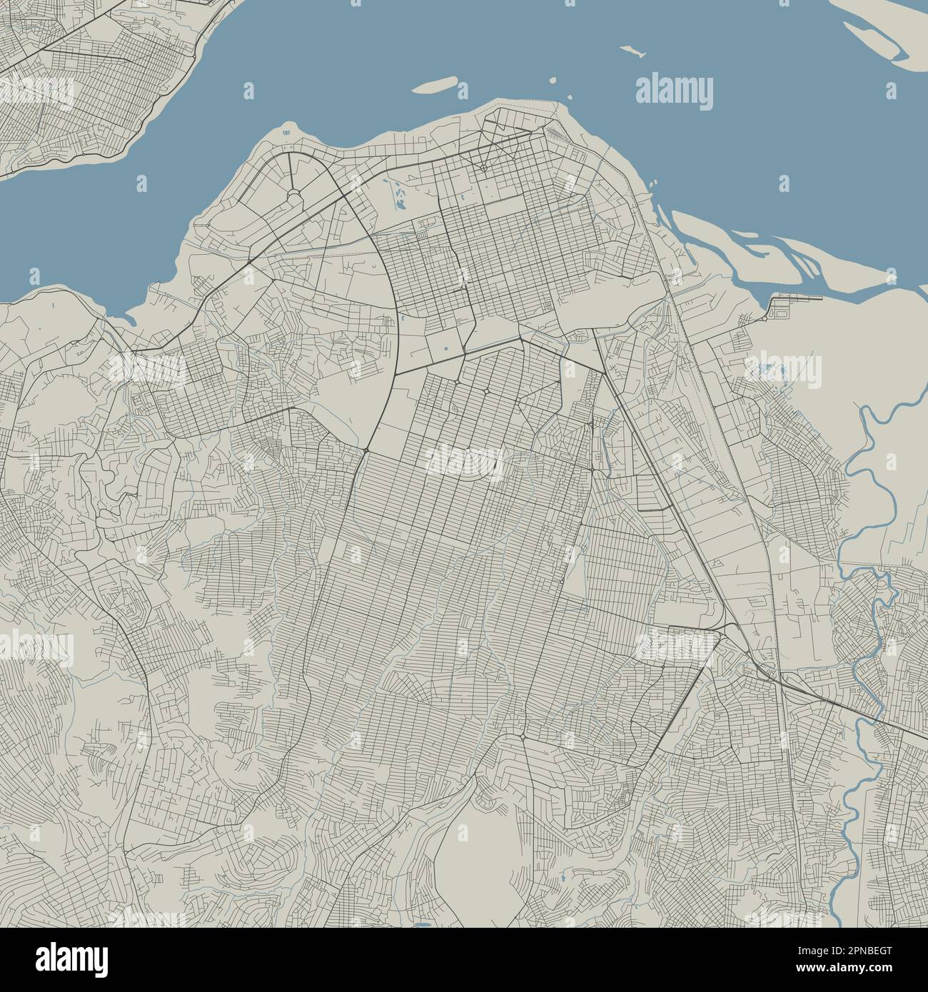 Mappa di Kinshasa, capitale della Repubblica Democratica del Congo. Mappa amministrativa comunale con edifici, fiumi e strade, parchi e ferrovie. Ve Illustrazione Vettoriale