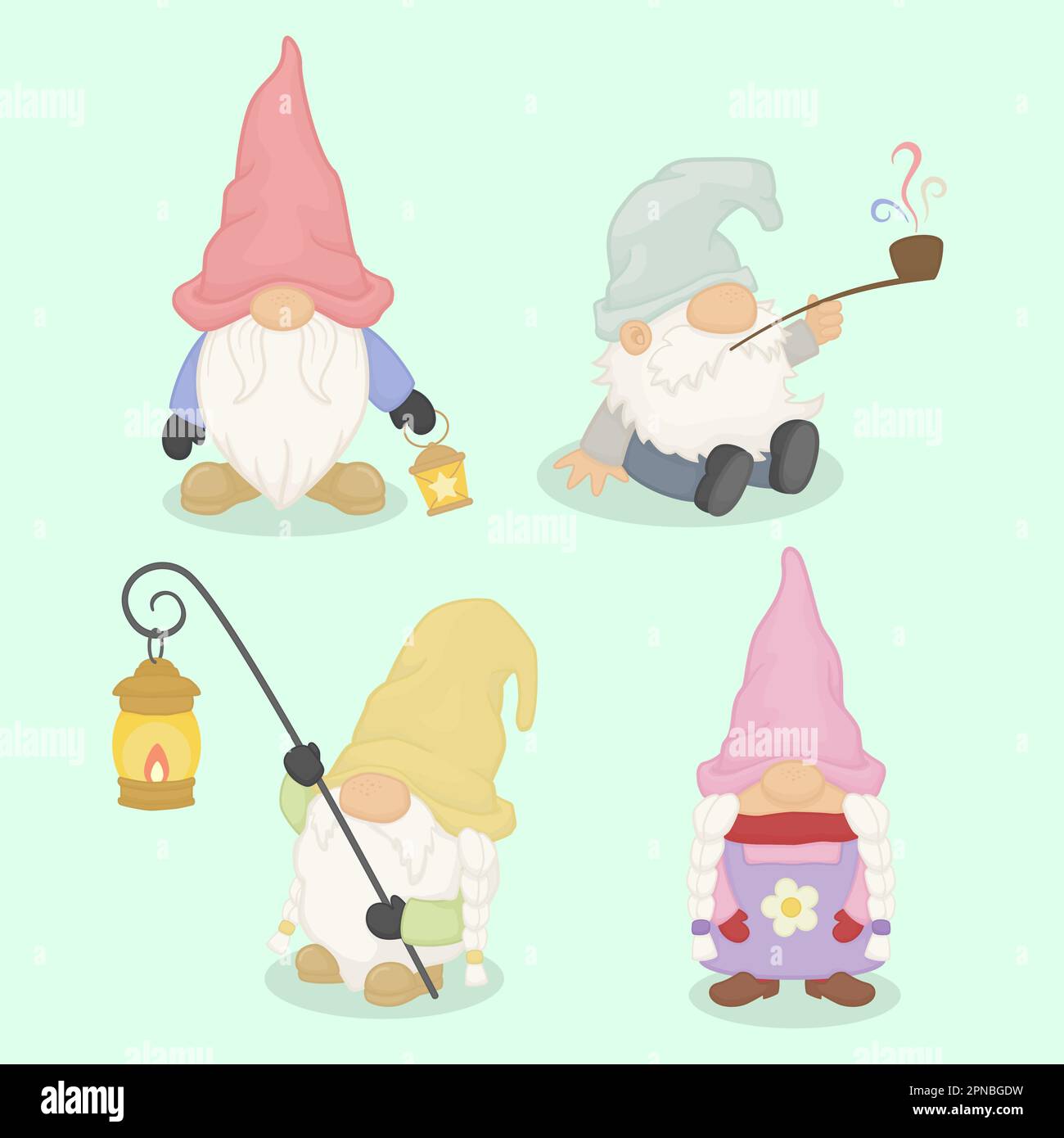 Carino set di personaggi Cartoon Gnome Illustrazione Vettoriale