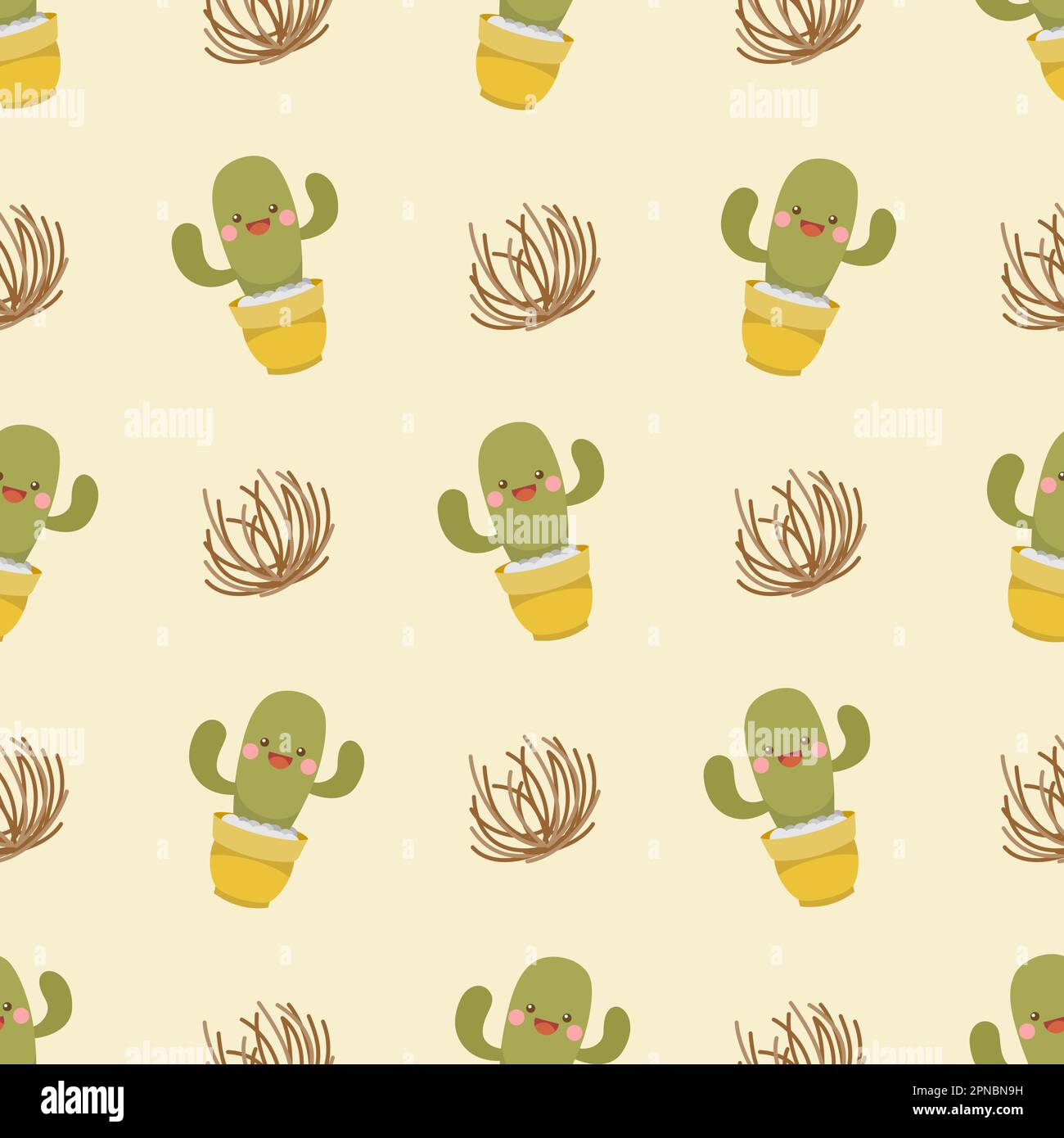 simpatico personaggio dei cartoni animati cactus e motivo senza cuciture Illustrazione Vettoriale