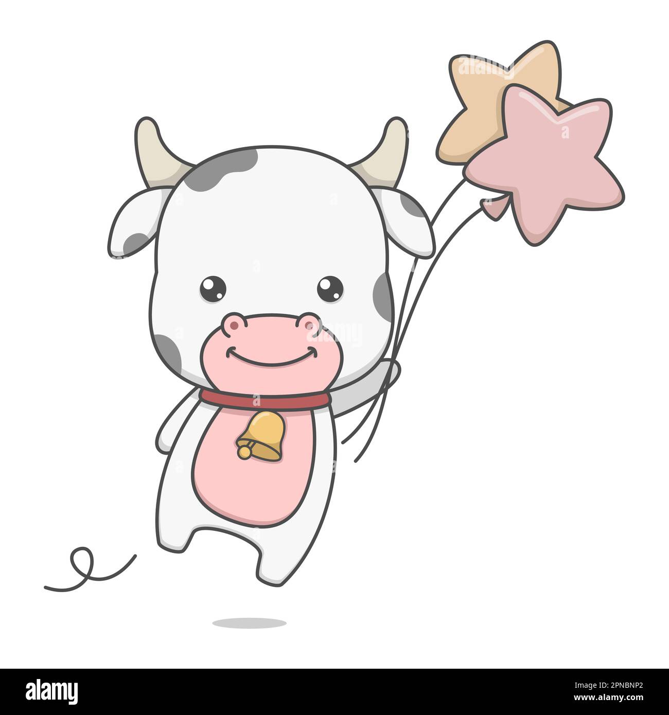 Carino personaggio Cow con palloncino Illustrazione Vettoriale