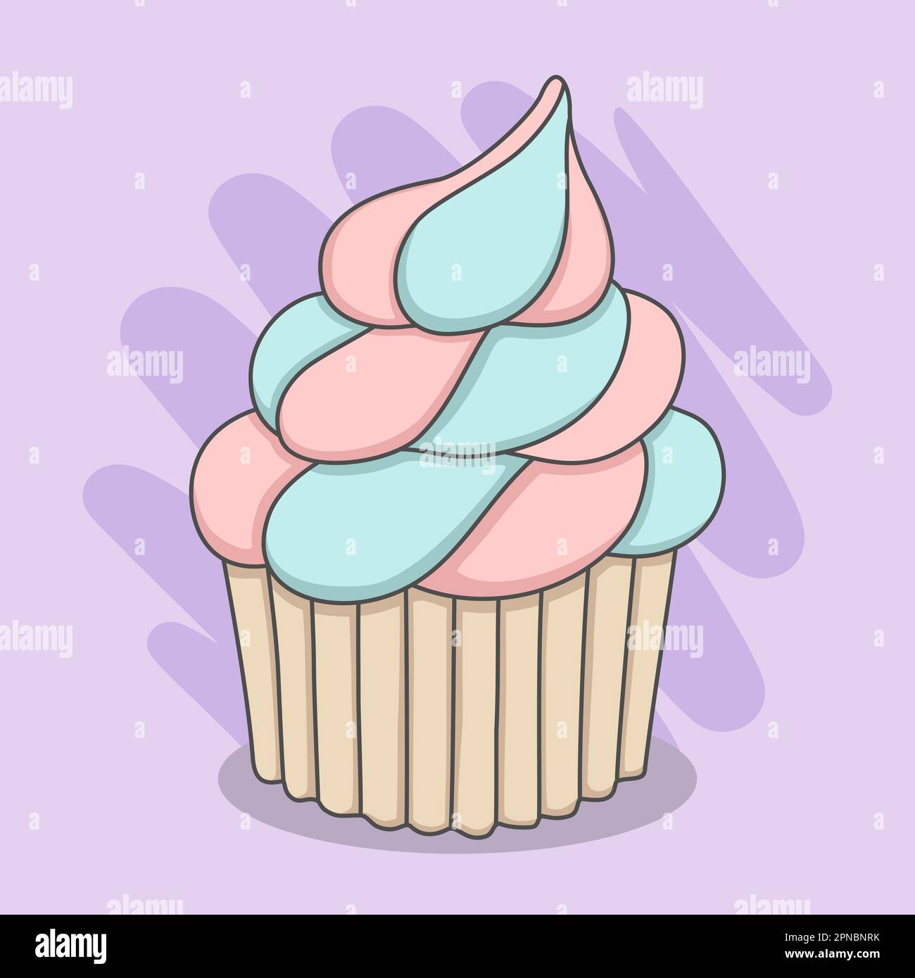 Cute Cupcake con guarnizione Whipcream Illustrazione Vettoriale