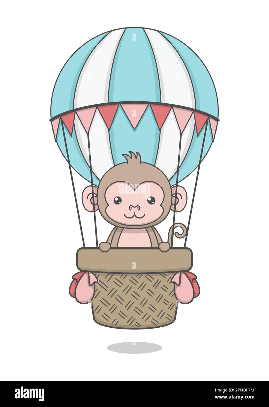 Carino Monkey Riding mongolfiera Illustrazione Vettoriale