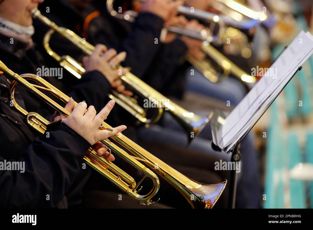 Domancy Brass band musicisti. Tromba giocatori. Francia. Foto Stock